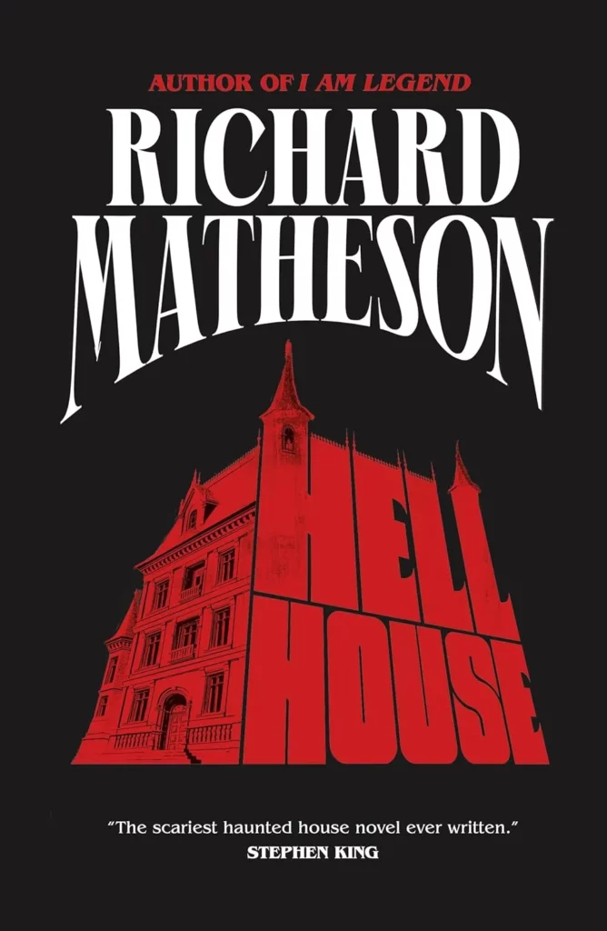 Front cover of Hell House by Richard Matheson with red title and haunted house illustration