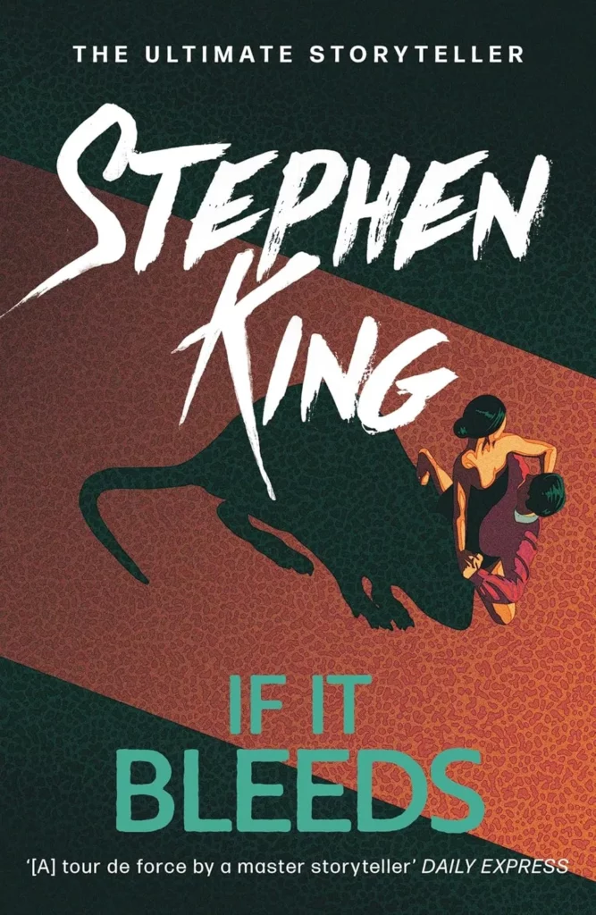 If It Bleeds by Stephen King book cover showing shadow of creature behind dancing couple in stylized design