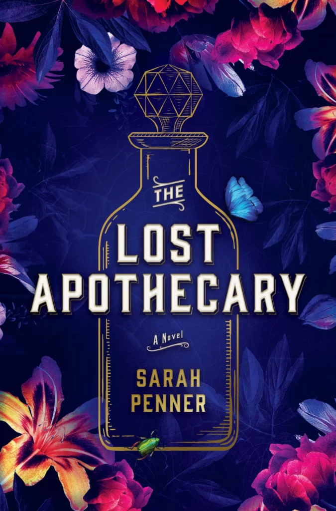The Lost Apothecary book cover by Sarah Penner with illustrated poison bottle